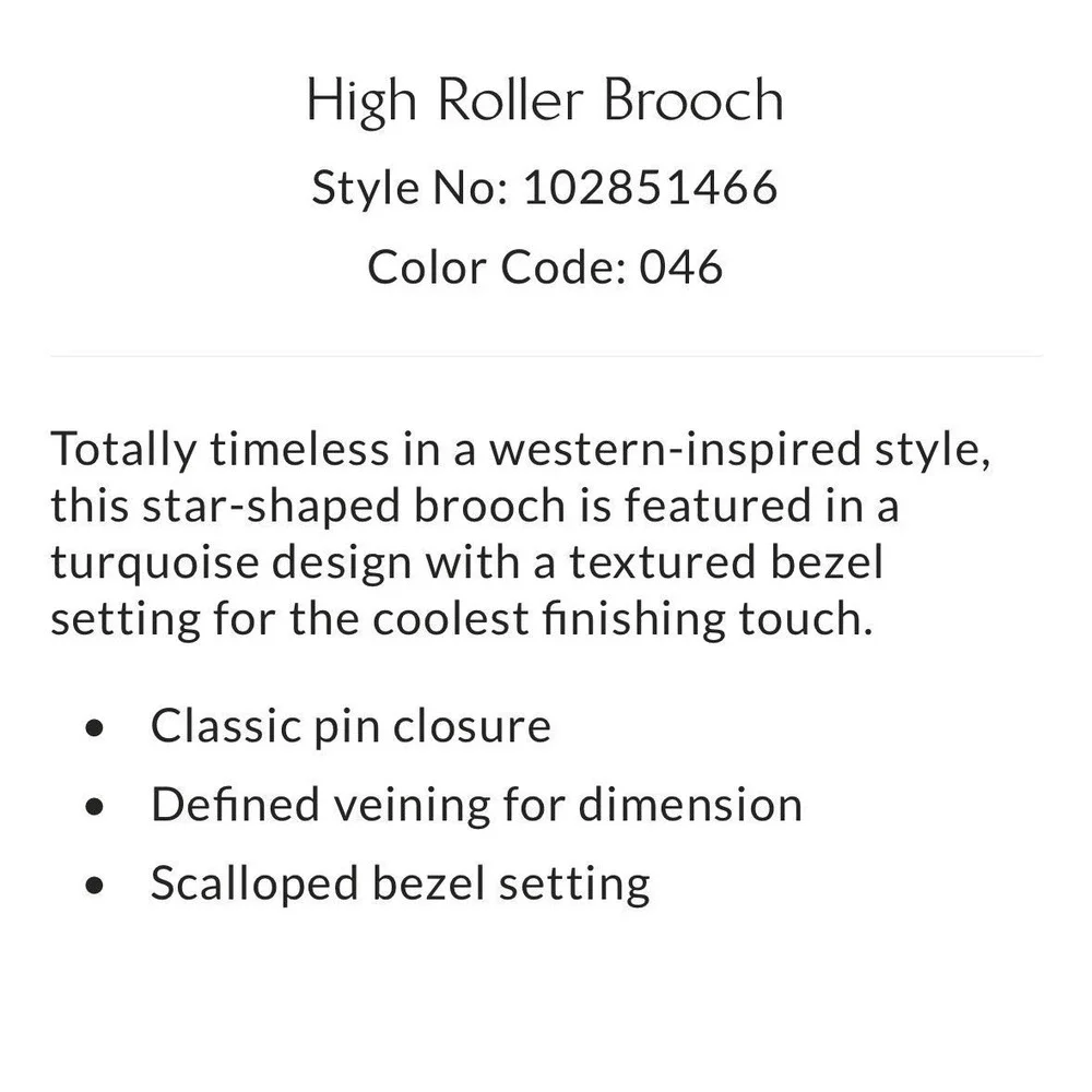 Free People High Roller Brooch Star Turquoise Silver Western 102851466 NEW